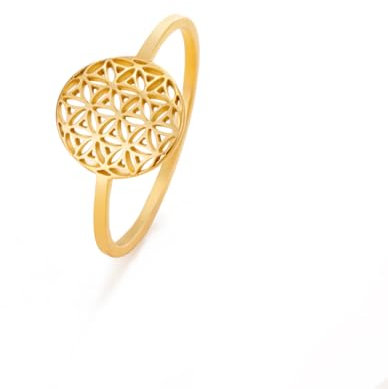 kkjoy Blume des Lebens Ring Edelstahl Samen des Lebens Ring Versprechen Ring Schmuck Geschenk für Frauen Charming Damen