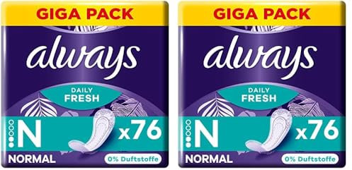 Always Daily Fresh Slipeinlagen Damen Normal (76 Binden), Gigapack, ohne Duft (Packung mit 2)
