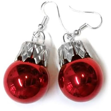 Miniblings Weihnachtsbaumkugeln Weihnachtsbaumkugel Ohrringe Miniblings Christbaumkugel Baumkugeln - Handmade Modeschmuck I Weihnachten Xmas rot glänzend - Ohrhänger Ohrschmuck versilbert