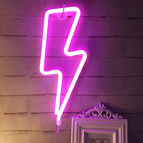 JEMESI LED-Neonschild, rosa Neonschilder für Schlafzimmer, dekoratives Neonschild, USB/batteriebetrieben, leuchtendes Neonschild, Blitzbolzen, Neonlichter für Spielzimmer-Dekoration