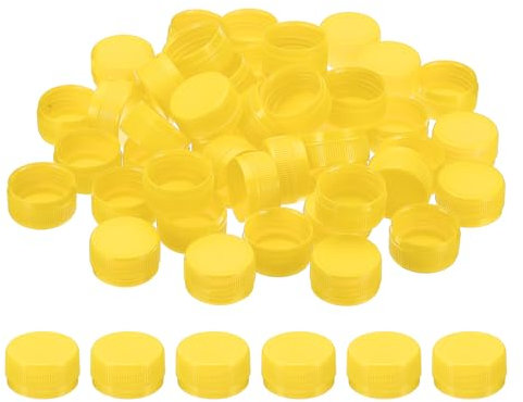 PATIKIL 1.2inch Plastic Bottle Caps for Crafts, 50Pcs Reusable Protection Bottle Screw Lids for Empty Container DIY Scrapbook Decorations, Yellow