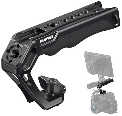 NEEWER Camera Top Handle with 3/8 Wing Screw & Locating Pins for ARRI, Nonslip Silicone Grip with 1/4 & 3/8 Threads, Cold Shoes, Compatible with SmallRig Camera Cage Accessories, CA107