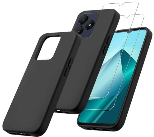 MIBZOR 3 in 1 Cover Compatibile con Wiko T20 (6.56) e 2 Pezzi Vetro Temperato Pellicola Protettiva, Nero Morbido Silicone Custodia Protettivo TPU Protezione Case