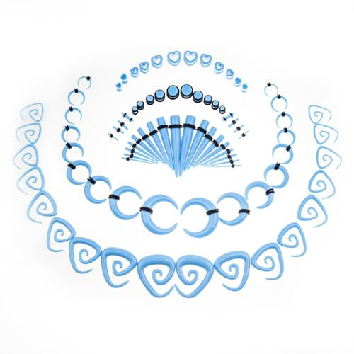 vogem 84 Stück Ohr Dehnstäbe Set 1-10mm (1.6mm-12mm) Ohr Gauges Expander Set Acryl Tapers Plugs Tunnels Ox Horn-shaped Spiral Tapers Body Piercing Jewelry für Frauen und Männer (Marineblau)