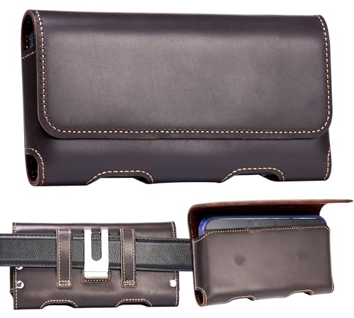 Gcepls Handy Gürteltasche für Smartphone aus Crazy-Horse-Rindsleder, Horizontal mit Metall-Clip, Kompatibel mit iPhone 17/16/15/14/13/12 Pro & Samsung Galaxy S25/S24/S23/S22/S21/S20 – Größe M