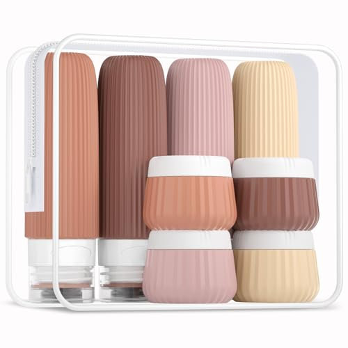 Gemice Silicone Travel Bottles 8 Pack, Tsa Approved Travel Size Toiletries, 3 oz, Travel Container for Toiletries, with Clear Bag, Leak Proof Silicone, Squeezable Travel Essentials Creams Jars