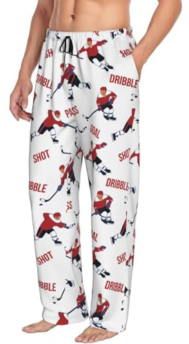 Novastar Herren-Pyjamahose mit Taschen, Motiv: Eishockeyspieler, Tor, weiß, weiche Herren-Pyjamahose, bequeme Herren-Loungehose