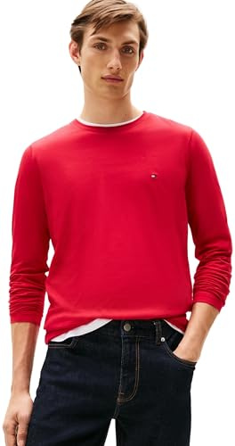 Tommy Hilfiger Uomo Maglietta Maniche Lunghe Stretch Slim Fit Cotone, Multicolore (Medium Red), M