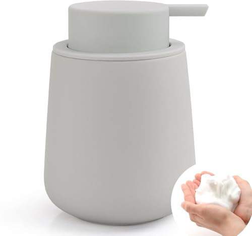 BosilunLife Seifenspender Grau, 350 ml Spülmittelspender Nachfüllbar, Großer Pumpenkopf für Leichtes Pressen, Stylisch und rutschfest, BPA-frei für Küche, Bad, Arbeitsplatte (Schaumseifenspender)