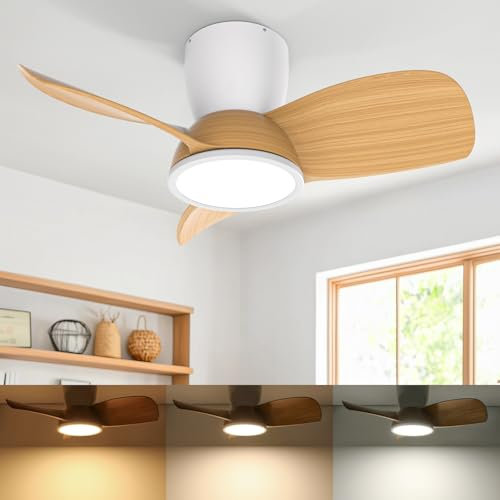 Ateroll Ventilador de Techo con Luz, Ø76CM, LED Regulable 3CCT (3000K-4000K-5000K), 1500LM Ventilador de Techo con Mando a Distancia, 6 Velocidades, Temporizador, Apto para Salón (Madera clara)