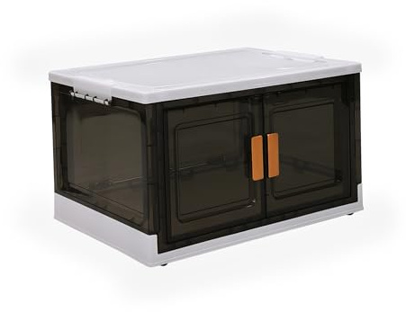 Vertical Box 86L Plastic Storage Cabinet with Wheels, Stackable and Collapsible Storage Boxes with Individual Lids, Toy Storage Container with Doors, Wardrobe, Home Office Organiser (Pack of 1)