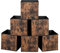 Relaxdays Aufbewahrungsbox, 6er Set, HxBxT: 33x33x33 cm, Stoff, Holzoptik, Griffloch, Faltbare Regalboxen, schwarz/braun
