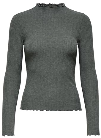 ONLY Damen Onlemma L/S Noos JRS Comfort Fit High Neck Top Mit Femininen Rüschen, Castor Gray, L