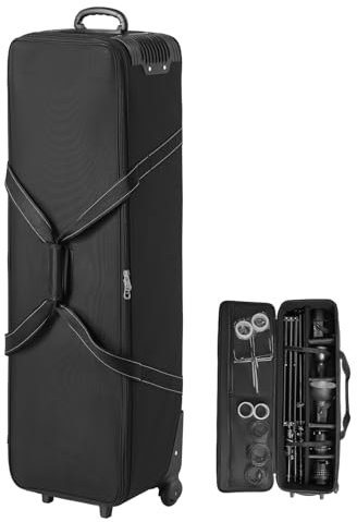 VEVOR Trolley per Attrezzatura da Studio 118 x 37 x 30 cm Borsa per Fotocamera con Rotelle, Borsa per Trasporto con Ruote Cinghie Scomparto Imbottito Maniglia, Supporti per Luci, Treppiedi, Telescopi