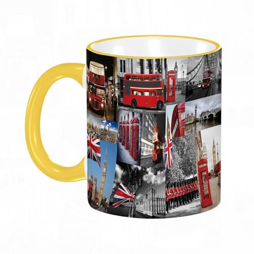 YOIUE Funny Coffee Mug - 11Oz Cups 330ml - Colored Mug Cup - Gift for Birthday,Work,Office,London Big Ben Tower Bridge UK Flag Ctol Red Bus Telephone Box Honor Team Squa,White Printed Coffee Cupgift