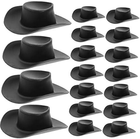 VICASKY Kleiner Cowboy Hüte 40 Stück Miniatur Hüte Aus Wiederverwendbarem Kunststoff Schwarz Kleiner Cowgirlhut Puppendeko Für Rollenspiel Kinder Puppenkostüm Partyzubehör