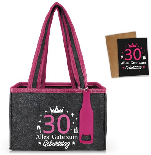 Giftota Originelle 30 Geburtstag Bier Frauen, Flaschentasche mit Flaschenöffne und Karte, für 6 Bierflaschen, Wiederverwendbare Handtasche, Geschenk 30. Geburtstag Frau Bierliebhaber, Bierfeste Partys