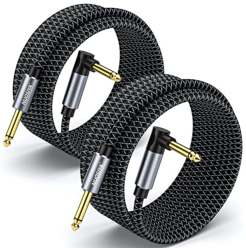 NUOSIYA Guitar Cable 2M 2Pack,6.35 mm (1/4) TS Mono Jack Unbalanced Right Angle Long Instrument Cables, for Electric Guitar, Bass, Keyboard, Electric Mandolin