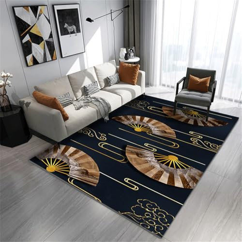 RUGMRZ Kinder Zimmer Teppich 80X120Cm Camping Outdoor 4 Schlafzimmer Bad Waschbar Klassisches Sofa Im Chinesischen Stil, Couchtisch Ventilator, Tiefblau