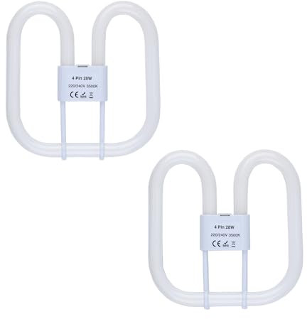 2 Pack GR10q 4 Pin 28W Compact Fluorescent Lamp, 2D Bathroom Light Bulb, CFL Low Energy Light Bulb, 4 Pin Bathroom Light Bulbs for Ceiling Lights, Warm White 3500K, 960LM