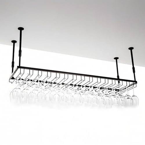 Dernoing Mensole Sospese Soffitto Regolabile, Portabicchieri Sospeso Metallo, Porta Calici Sospesi Salvaspazio per Sala da Pranzo Home Bar/Cucina/Caffetteria (bk, 120x40x(30-60) cm)