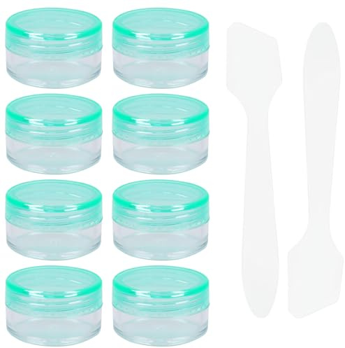 Leere Kosmetikdosen für Reisen, 5 ml, transparent, Cremebehälter, nachfüllbare Behälter mit Deckel, Kosmetiktöpfe mit Löffel für Lotion, Concealer, Sonnenschutz (8 Stück, grün)