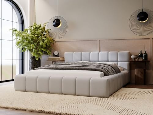 GRAINGOLD Alicante Bett 160x200, Polsterbett mit Bettkasten, Polsterbett mit Stauraum, Velour, mit Lattenrost, mit Kopfteil, ohne Matratze (Hellgrau, 160x200)