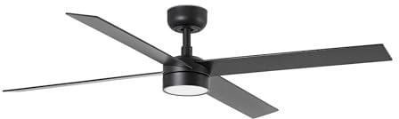 Faro Rudder Ventilador de techo grande de 4 aspas en negro mate y nogal con luz de 2700-4000-6500 K