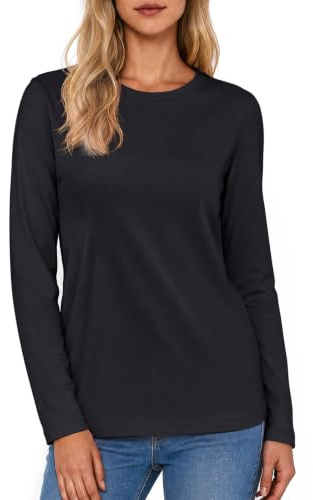 TACVASEN Langarmshirt Damen Baumwolle Langarm Tshirt Rundhals Basic Shirt | Langarmshirt Baumwolle Damen,Rundhals Shirt,Longsleeve Shirt Cotton,Regular Fit Tshirt,Herbst,Atmungsaktiv Komfort