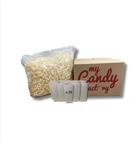 Pack Pop Corn Événement Pro – 1 Sachet 35L Pop Corn Sucré BENOIT + 25 Gobelets BLANCS à personnaliser 125cl – Pour 25 Personnes – Idéal Événements, Écoles, CE & Animations