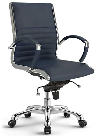 VERSEE Bürostuhl Montreal aus Echtleder, Dunkelblau, Sitzhöhe 52–64 cm | Ergonomischer Schreibtischstuhl mit Wippmechanik und Lendenstütze, für Büro und Homeoffice, bis 150 kg belastbar
