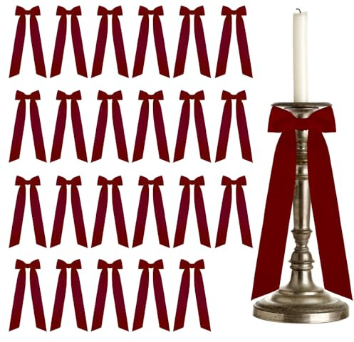 MiOYOOW Kerzenständer Dekor Satinschleife, 24 Stück Rosa Schleifen, Romantisches Hochzeitsornament für Geburtstagsfeiern und Weihnachten