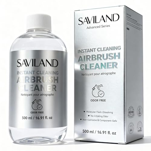 SAVILAND 500ml Airbrush Reiniger: Sofort Reinigender Airbrush Reiniger,Fassungsvermögen Geruchsfreie Präzisions Spitzenflasche für Wasserbasierte Acrylfarbe Airbrush Gel Nagellack im Salon