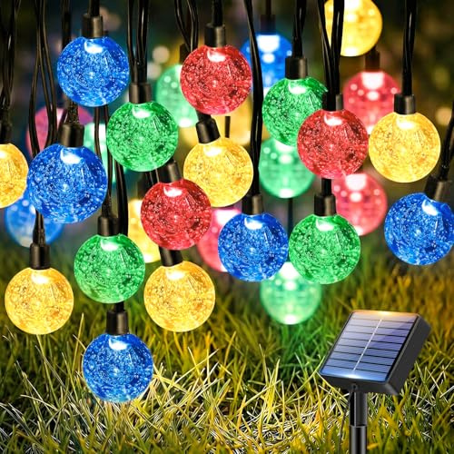 btfarm 15M Solar Lichterkette Outdoor, LED Kristall Kugeln Außen | Solarlichterkette Wetterfest IP65 Wasserdicht, 8 Modi Lichterketten Aussen für Balkon Garten Party Weihnachten Deko, Farbe