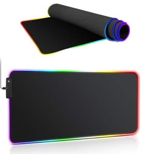 MXTIMWAN Alfombrilla Ratón RGB Alfombrilla Gaming XXL Mousepad Alfombra Gaming 800x300mm Tapete de Juego Extra Grande, 14 Modos Iluminación, 7 Colores LED para Jugadores PC, Entrada USB Adicional