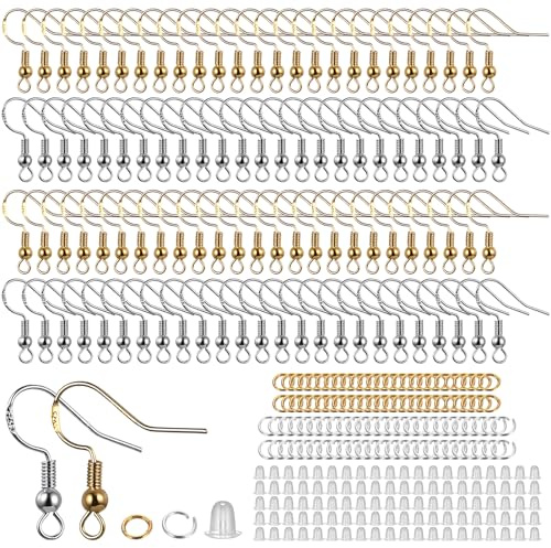 300 Pz Ganci per Orecchini Fai Da Te, Ganci e Anelli per Orecchini in Oro e Argento 925, Accessori per Gioielli, Anelli Aperti di Salto, con Fermagli di Sicurezza in Gomma
