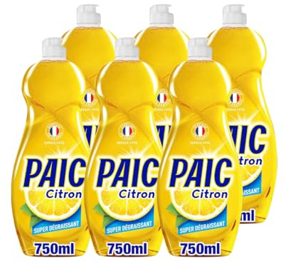 PAIC - Liquide Vaisselle Paic Citron Super Dégraissant - Nettoie - Dégraisse - Élimine les mauvaises odeurs - 750ml - Lot de 6