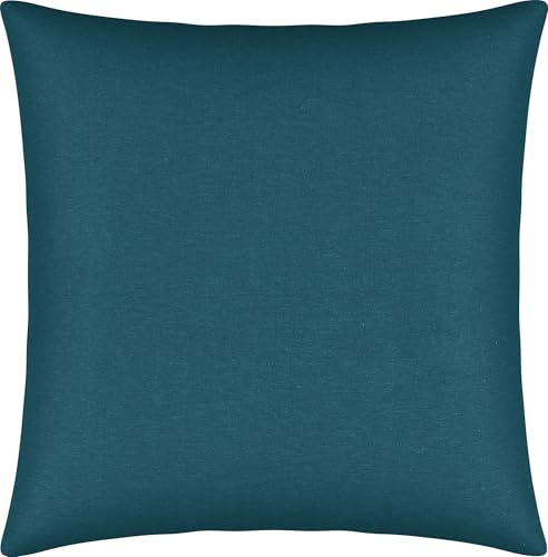 Erwin Müller Kuschelkissenbezug, Kissenhülle Single-Jersey Murnau - Petrol Größe 40x40 cm - bügelfrei, strapazierstark, elastisch, mit Reißverschluss