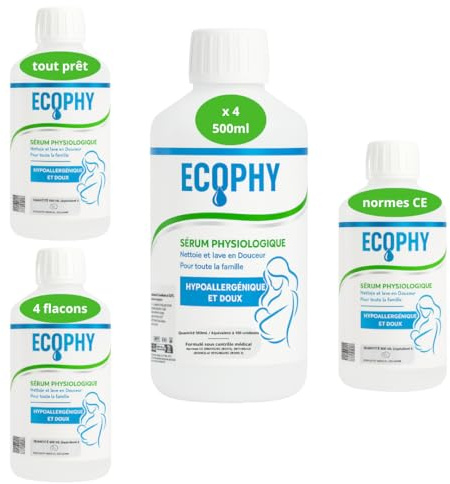 Sérum Physiologique Bouteille | NaCl 0,9% | Lavage Nez et Hygiène Nasale | Grand Format Économique | Alternative Dosette et Unidose | Toute la Famille | Fabriqué en France (4x 500ml)