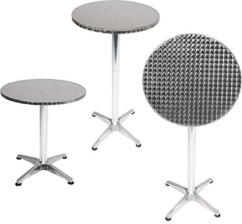 Mojawo 2 Stück Bistrostehtisch Terrassentisch Ø60cm H70/110cm Silber rund Balkontisch Gartentisch Bistrotisch klappbar höhenverstellbar