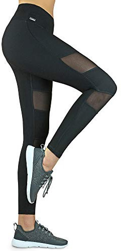Formbelt Variosports Sportleggings mesh Taschen lang - lauftights Fitness Damen Sporthose high Waist Hüfttasche hoher Bund Tummy Control für Smartphone Handy Netzstoff schwarz XS