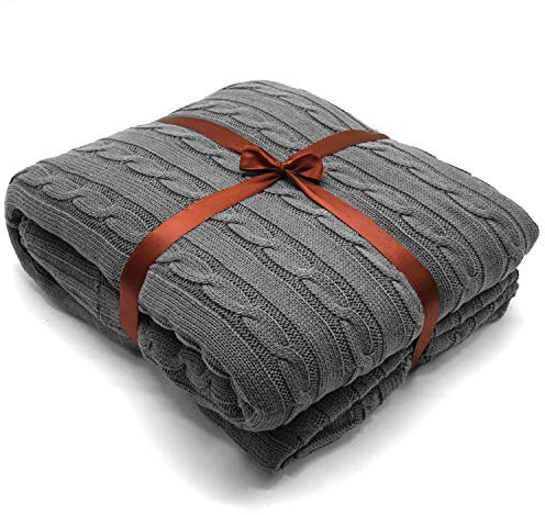 Yachee Superior gekämmte Baumwolle Strickdecke Couch Überzug Extra weiche Decke für Bett Sofa, Smoky Grey, 180x200cm