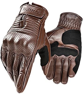 INBIKE Motorrad Handschuhe Herren Damen Sommer Echtes Leder Motorradhandschuhe Atmungsaktiv Und Verschleißfest Mit Harter Schutzhülle Braun M