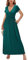 OUGES Sommerkleid Damen Kurzarm V-Ausschnitt Kleider Casual Boho Kleid Maxikleid mit Taschen Partykleid(Grün394, L)