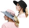 Muryobao Sommer-Sonnenhut für Damen, Pferdeschwanz, UV-Schutz, breite Krempe, faltbar, Safari-Angelmütze, 2 Stück, 2er-Pack, Schwarz und Rosa, Einheitsgröße