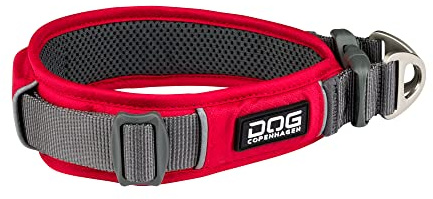 DOG Copenhagen Urban Explorer Collar 2.0 - Padded Dog Collar - Reflective - Comfortable, Classic Red, Size S