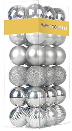 Silberne 4,1 cm kleine Weihnachtskugeln, Weihnachtsbaumschmuck, Ornamente, bruchsicher, hängende Kugeln für Geburtstag, Halloween, Urlaub, Hochzeit, Dekorationen, Set mit 36 Stück