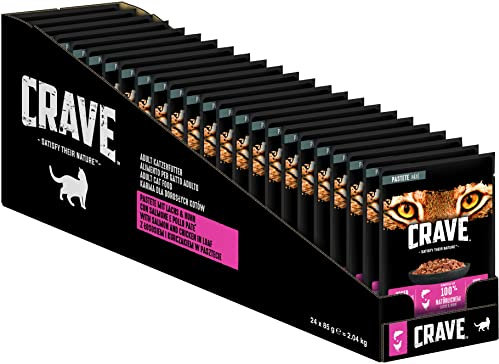 Crave Adult Katzennassfutter Pastete mit Lachs & Huhn, 24 Portionsbeutel, 24x85g – Premium Katzenfutter nass, Proteinreich und ohne Getreide, hergestellt mit 100 Prozent natürlichem tierischem Protein