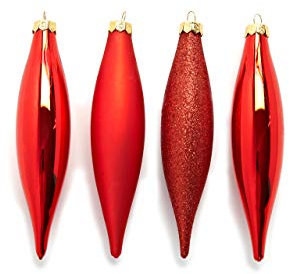 Ornamente Glas-Oliven, 4 Sortiert, Rot