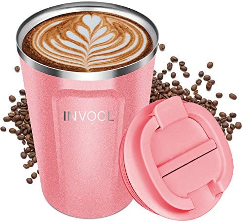 Invool Coffee Cup, Double Walled Travel Mug Vacuum Insulation Stainless Steel with Leakproof Lid Eco-Friendly Reusable Cup for Travel & to-Go Hot/Cold Drinkware(Pink)